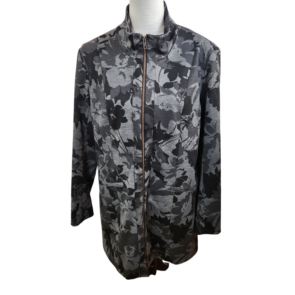 Pure Amici Womens Jacket Coat Gray Floral Print Zipper Size L Made in‎ USA